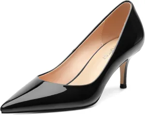 SHOWFOREST Kitten Heels for Women Closed Pointed Toe Patent Leather Low Heel 2.3 Inch Pumps Comfortable Office Party Wedding Slip on Dress Shoes