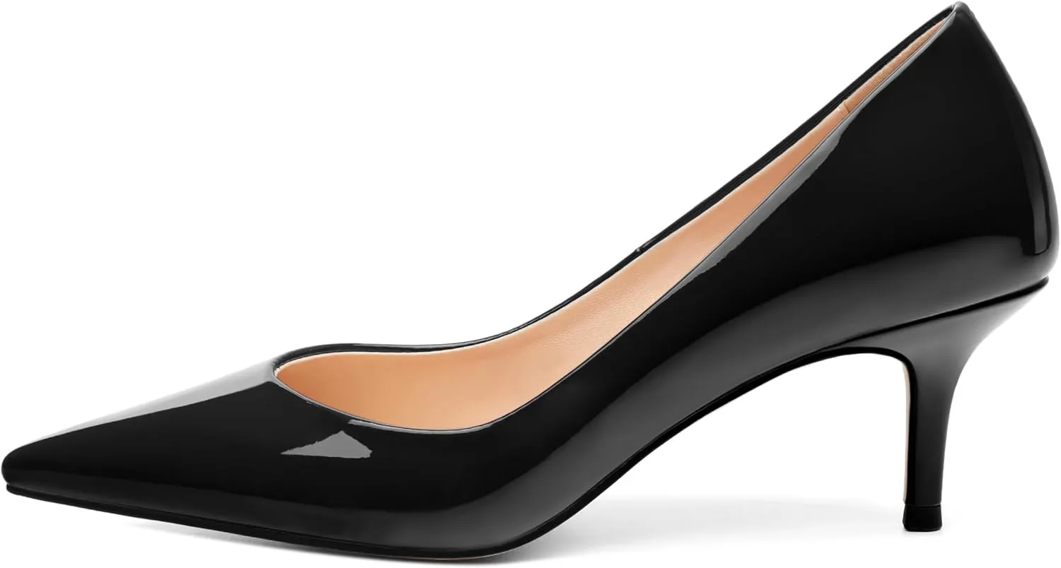 SHOWFOREST Kitten Heels for Women Closed Pointed Toe Patent Leather Low Heel 2.3 Inch Pumps Comfortable Office Party Wedding Slip on Dress Shoes
