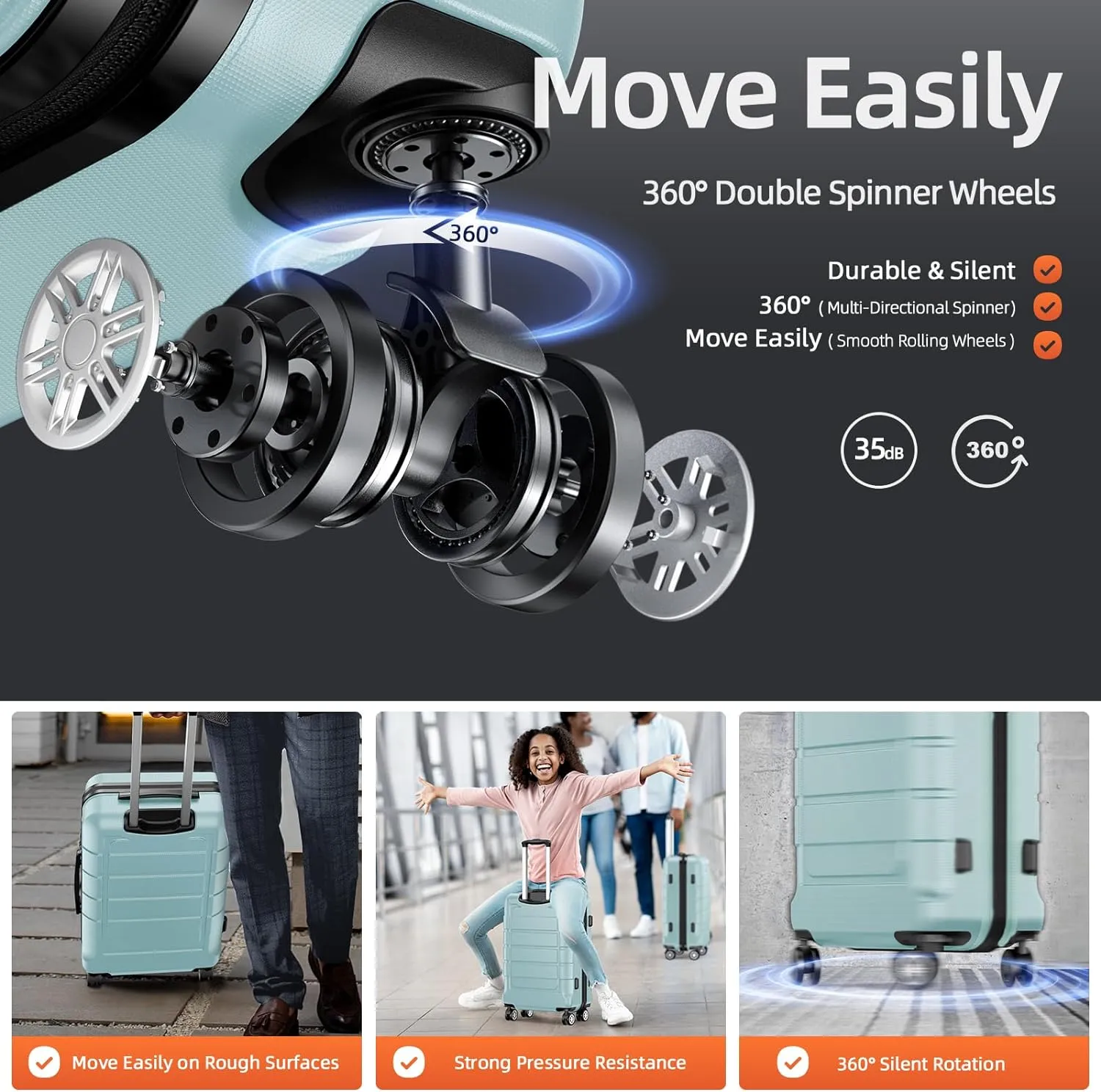 SHOWKOO Luggage Sets Expandable PC ABS Durable Suitcase Double Wheels TSA Lock Mint Green