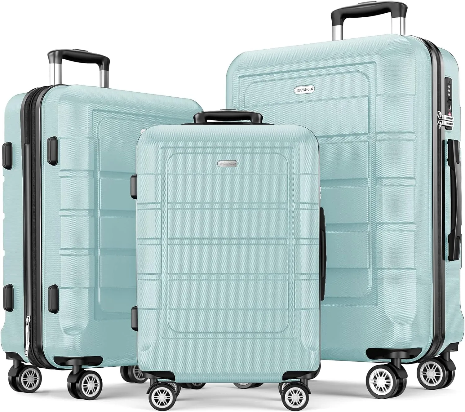 SHOWKOO Luggage Sets Expandable PC ABS Durable Suitcase Double Wheels TSA Lock Mint Green