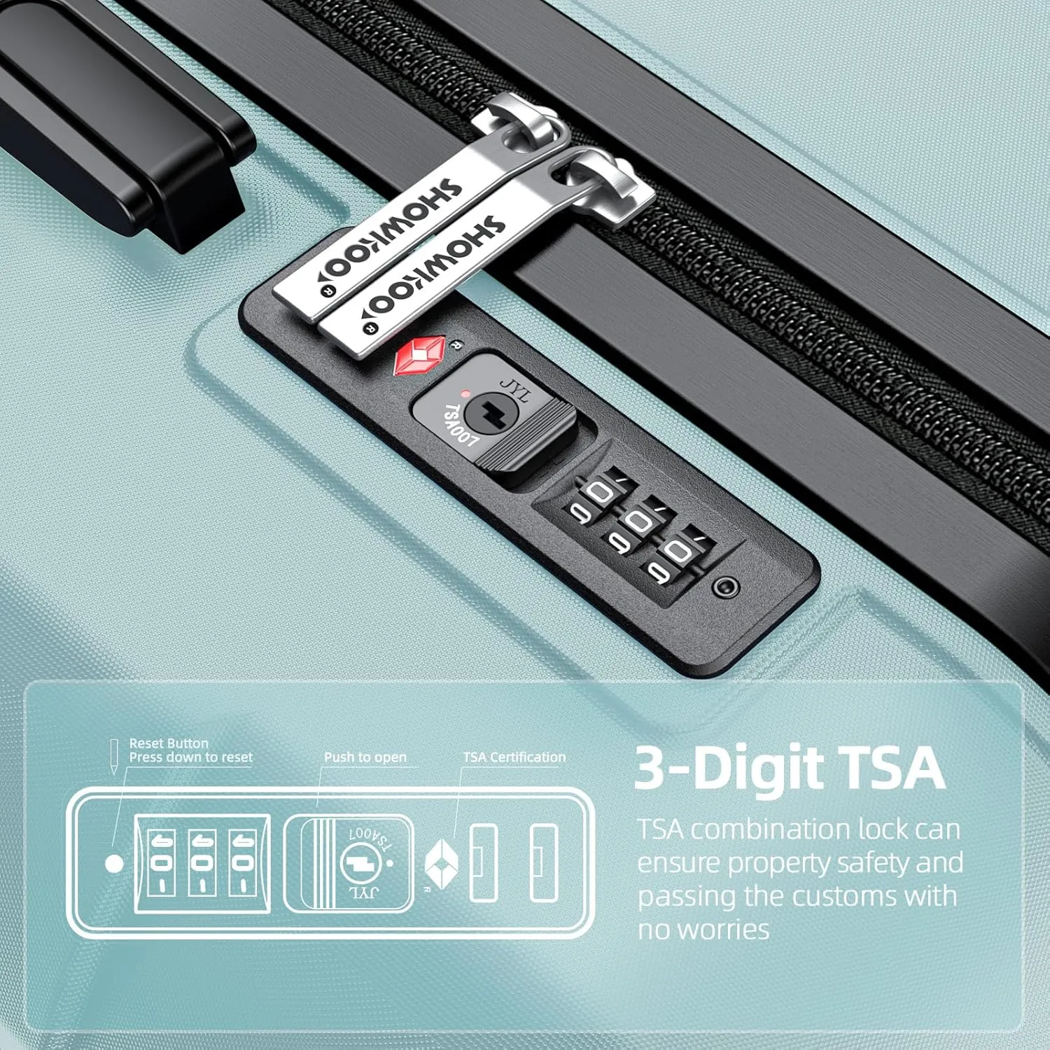 SHOWKOO Luggage Sets Expandable PC ABS Durable Suitcase Double Wheels TSA Lock Mint Green