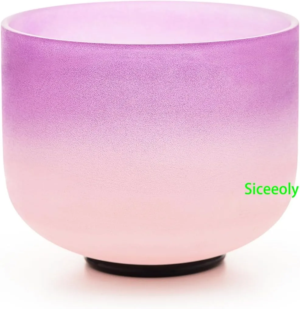 Singing Bowls 7-12 inch 432HZ Light Color Frosted Chakra Handmade Quartz Crystal Sound Healing Meditation Yoga with 2 Travel Carry Cases Bags 2 Mallets Suede 2 Strikers 7 O-rings