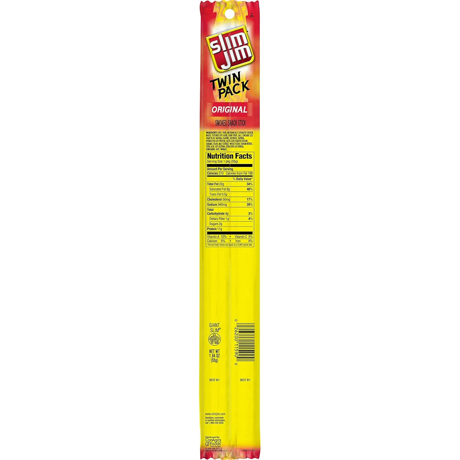 Slim Jim Slim Jim Twin Pack Snack-Sized Smoked Meat Stick, Original Flavor, 1.94 oz 24 ct, 1.94 oz