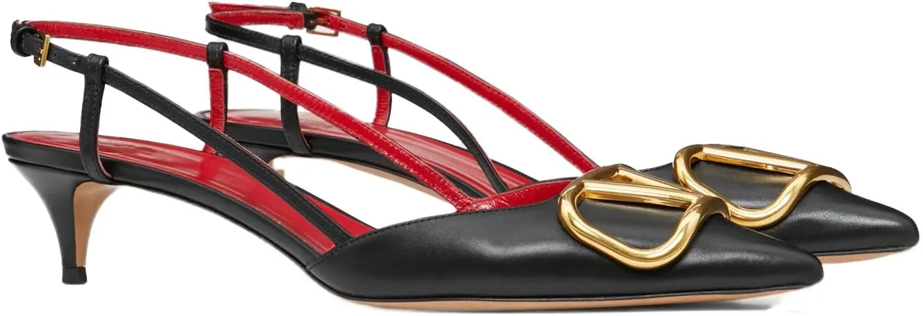 Slingback Kitten Heels for Women Patent Leather Pumps Pointed Toe Low Heeled Sandals Slip on Heels for Prom, Wedding, Party