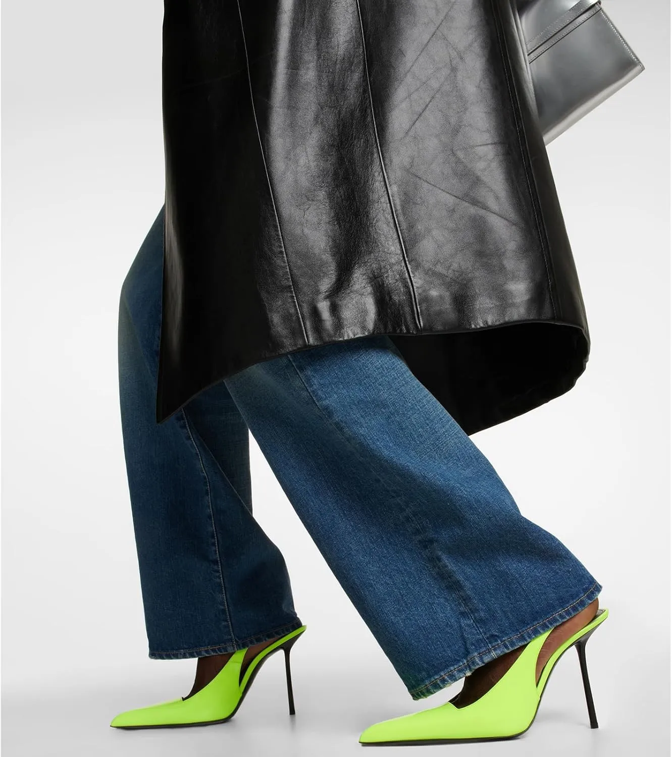Slingback Stiletto Heels for Women Pointed Toe Slip On Patent Leather Pumps Backless Stretch Strap Dress High Heels