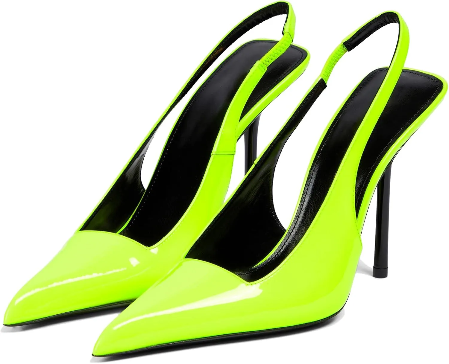 Slingback Stiletto Heels for Women Pointed Toe Slip On Patent Leather Pumps Backless Stretch Strap Dress High Heels