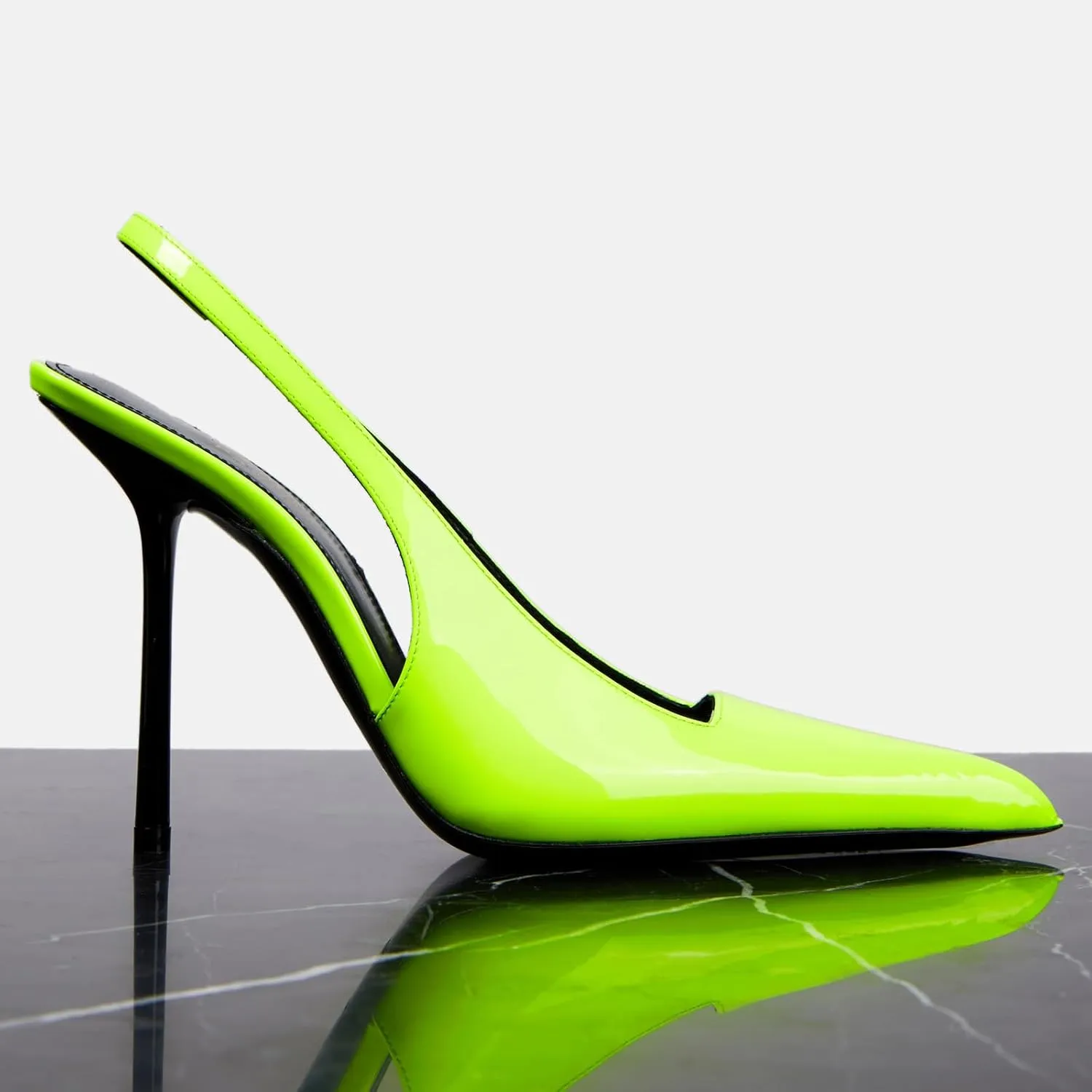 Slingback Stiletto Heels for Women Pointed Toe Slip On Patent Leather Pumps Backless Stretch Strap Dress High Heels