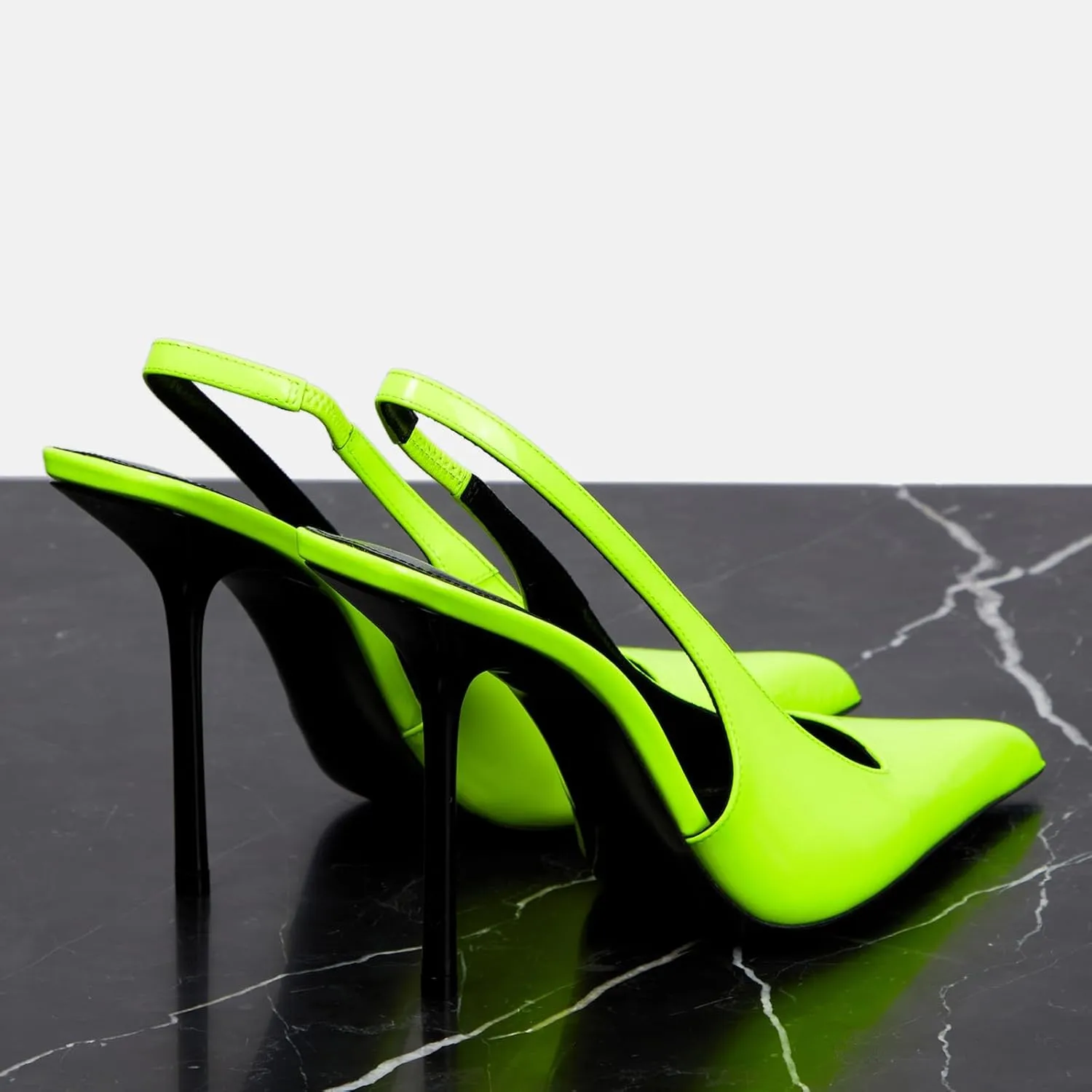 Slingback Stiletto Heels for Women Pointed Toe Slip On Patent Leather Pumps Backless Stretch Strap Dress High Heels