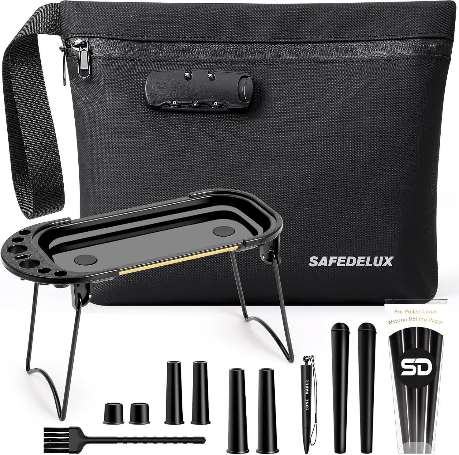 Smell Proof Bag with Combination Lock,11.5'' x 8.6'' Odor Proof Container Carbon Lining Smoking Tobacco Pipe Pouch, Odorless Durable Travel Organizer Cases (Pu Combo Bag)