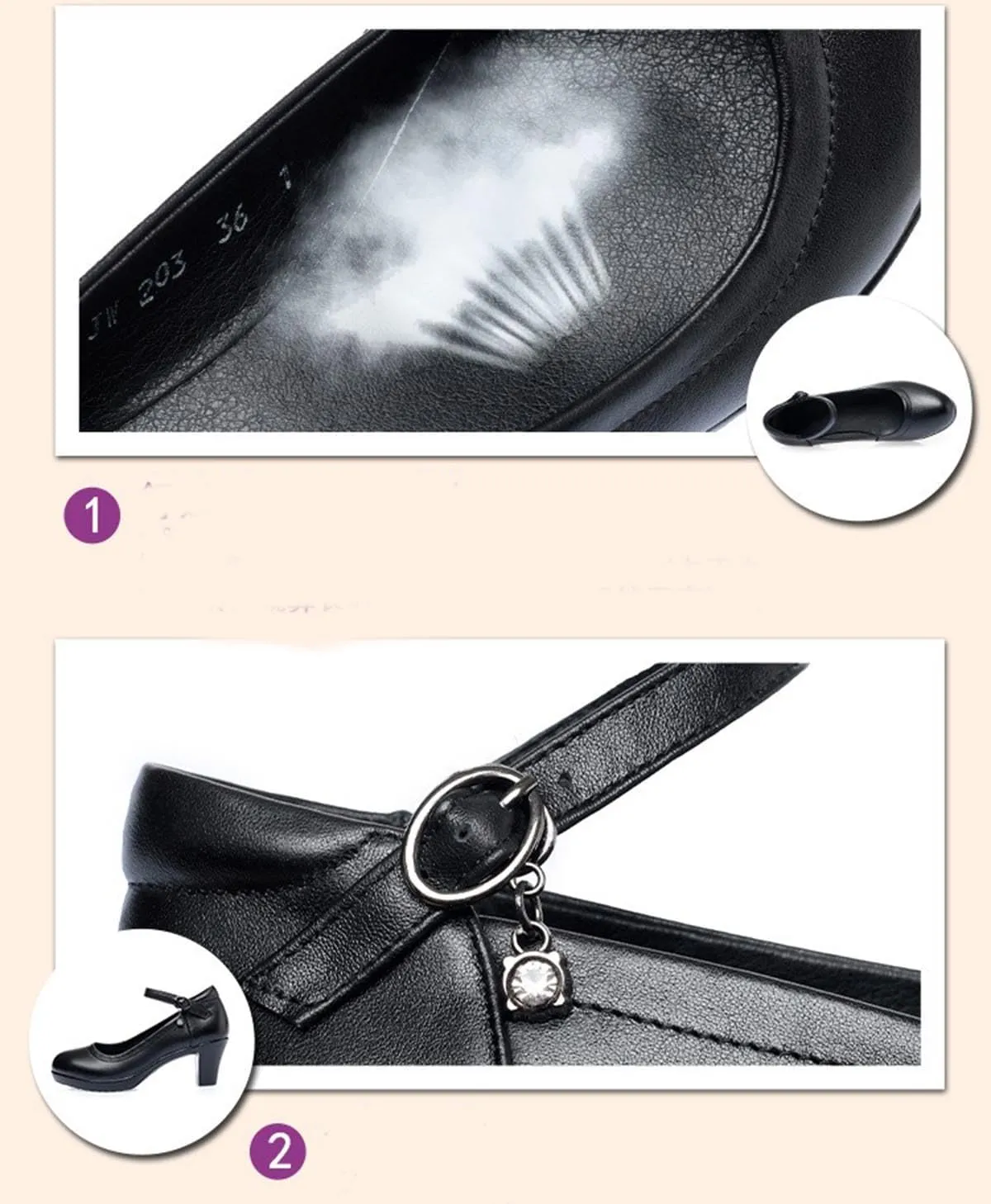 Soft Cowhide Thick Heels high Heels Leather Shoes Round Heel Waterproof Platform Genuine Leather Shoes