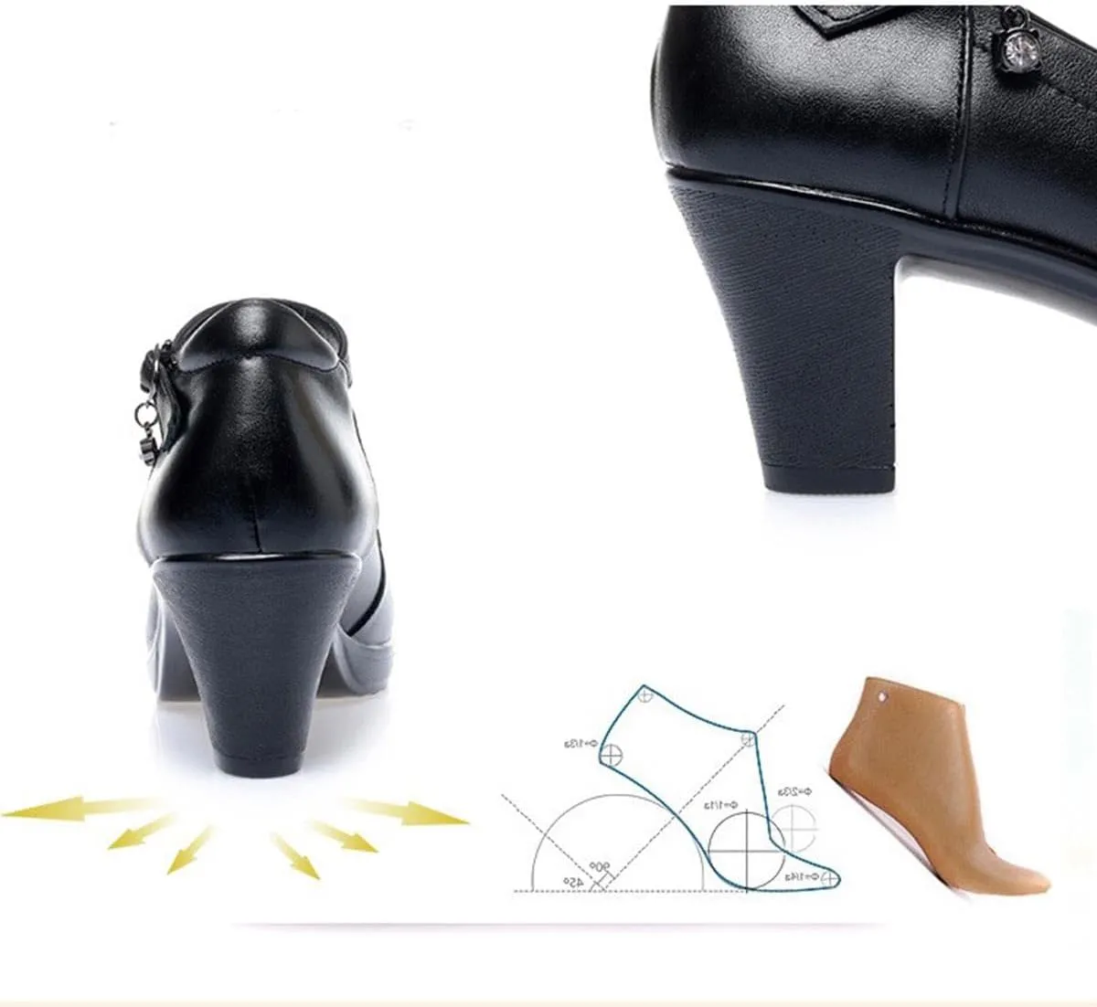 Soft Cowhide Thick Heels high Heels Leather Shoes Round Heel Waterproof Platform Genuine Leather Shoes