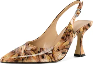 Soireelady Women's Slingback Heels Pointed Toe High Heel Stiletto Heels Fashion Dress Shoes 3.5 Inch