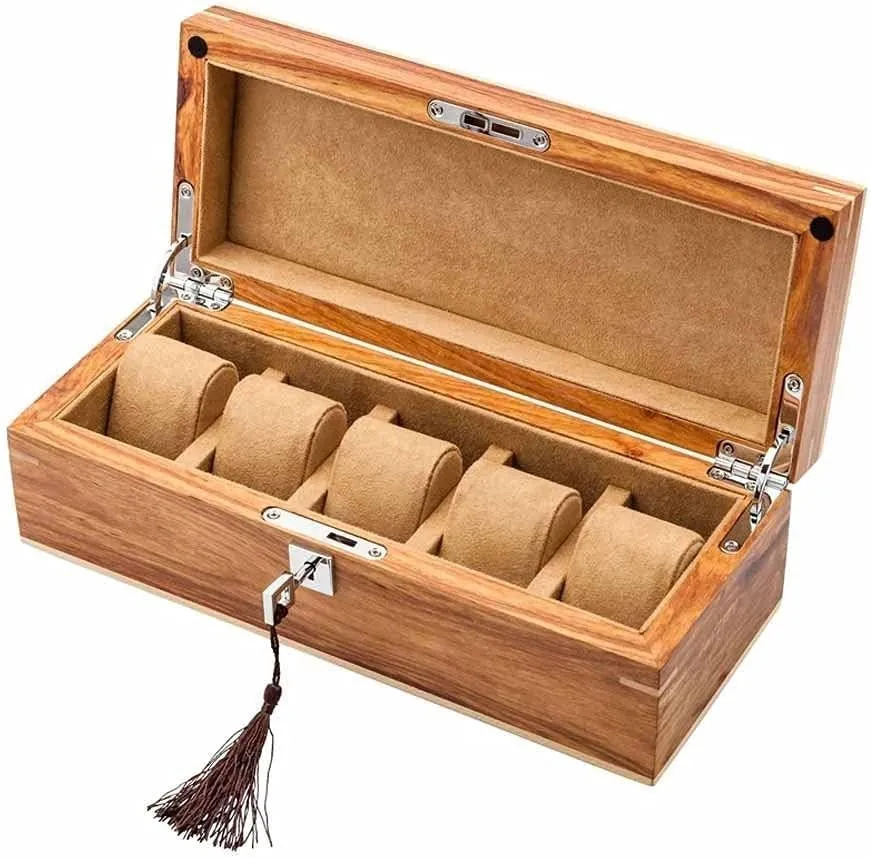 Solid Wood Watch Storage Display Boxes Case Home Use Yellow Jewelry Case with Lock