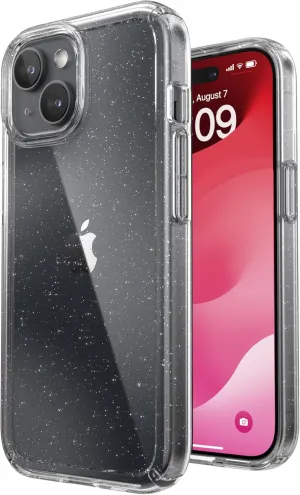 Speck Clear iPhone 15 Case - Slim, Drop Protection - for iPhone 15, iPhone 14 & iPhone 13 - Scratch Resistant, Anti-Yellowing, 6.1 Inch Phone Case - GemShell Platinum Glitter