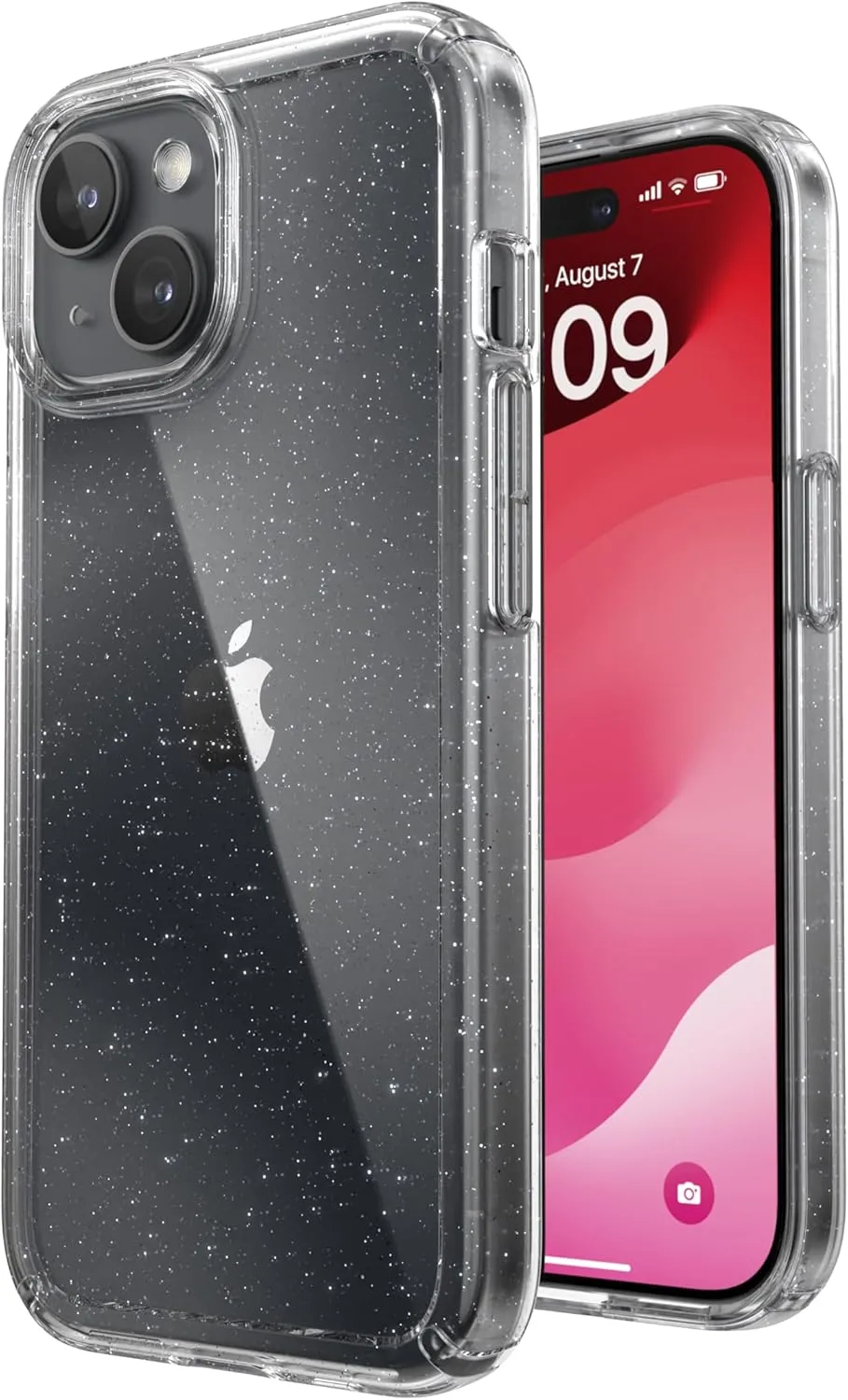 Speck Clear iPhone 15 Case - Slim, Drop Protection - for iPhone 15, iPhone 14 & iPhone 13 - Scratch Resistant, Anti-Yellowing, 6.1 Inch Phone Case - GemShell Platinum Glitter