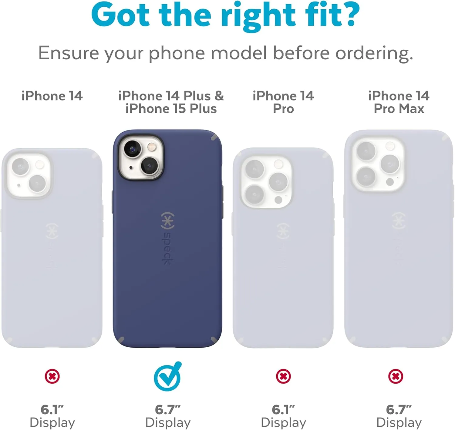 Speck iPhone 14 Plus Case - Drop Protection, Scratch Resistant, Dual Layer Slim Phone Case for 6.7 Inch iPhones 14 Plus - Built for MagSafe - Presidio2 Grip - Coastal Blue/Black/White