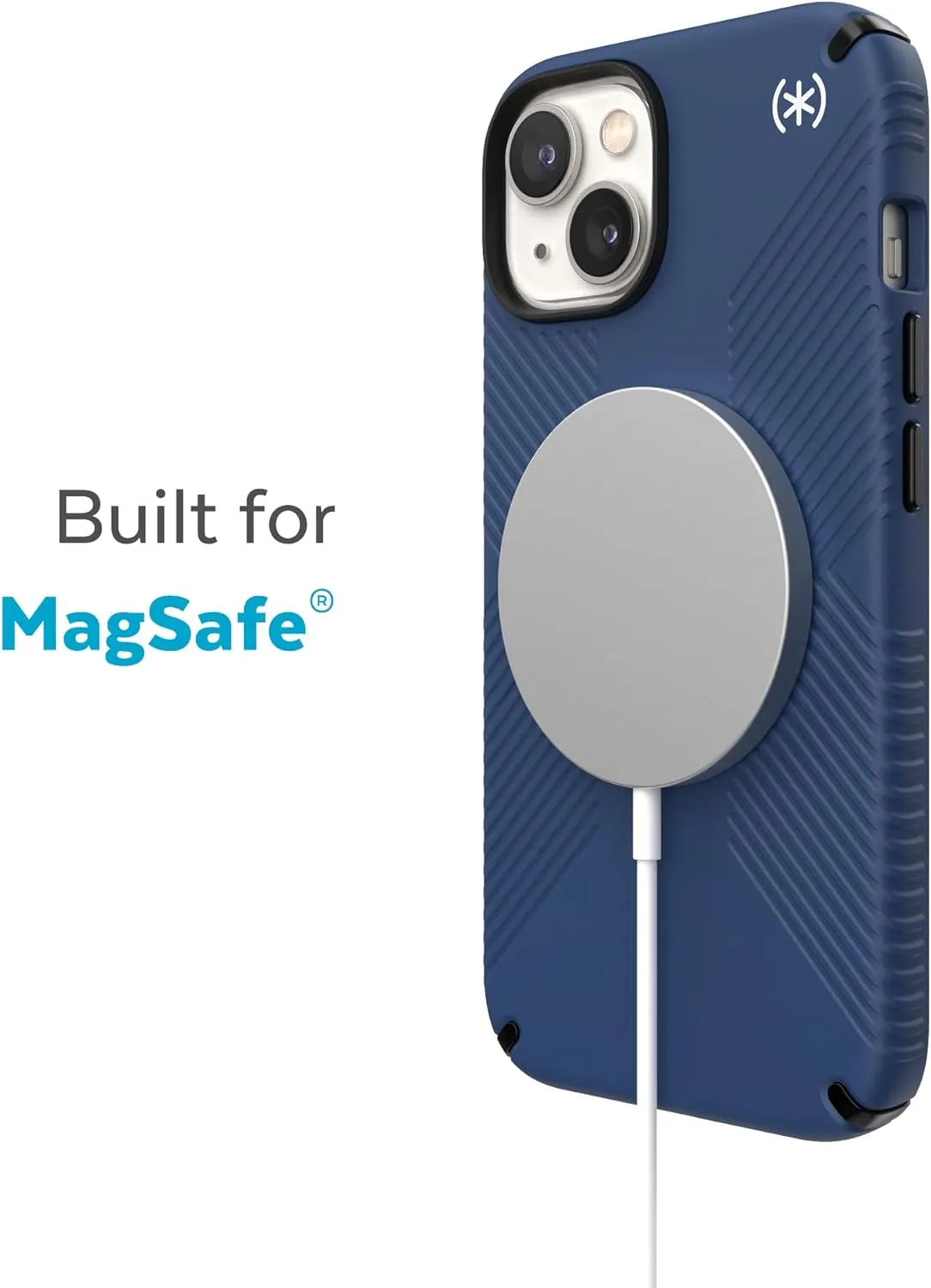 Speck iPhone 14 Plus Case - Drop Protection, Scratch Resistant, Dual Layer Slim Phone Case for 6.7 Inch iPhones 14 Plus - Built for MagSafe - Presidio2 Grip - Coastal Blue/Black/White