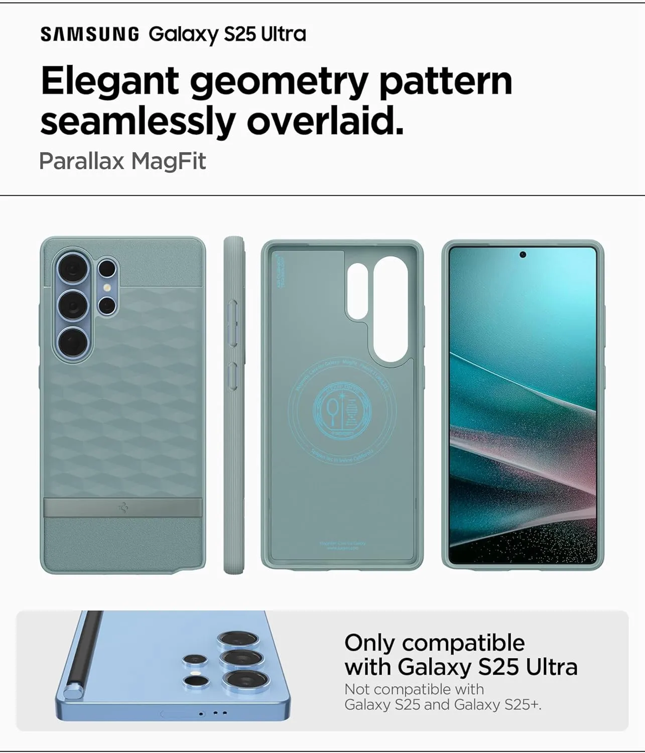 Spigen Parallax MagFit Designed for Galaxy S25 Ultra Case [Fast Wireless Charging/Magnet for Galaxy] (2025) - Sage Green