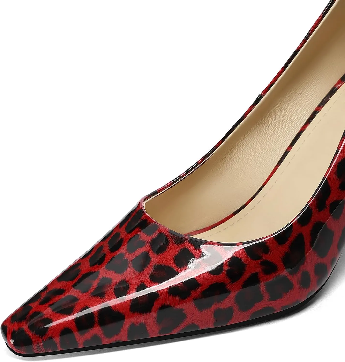 Square Toe Stiletto Heel Patent Leather Leopard Print Pumps for Women Slip On Comfortable Horseshoe Heels