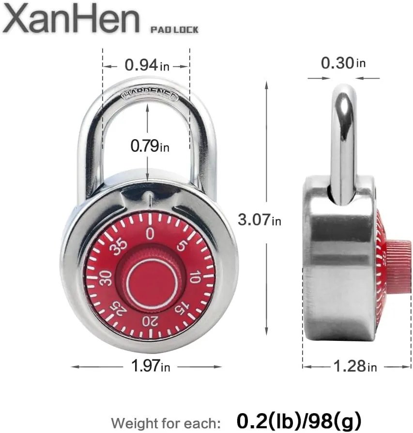Standard Dial Combination Lock,Red Turnplate, Preset Three Digit Combination Lock for Keyless Convenience Ideal for School Gym Sports Locker Case Toolbox pack of 12