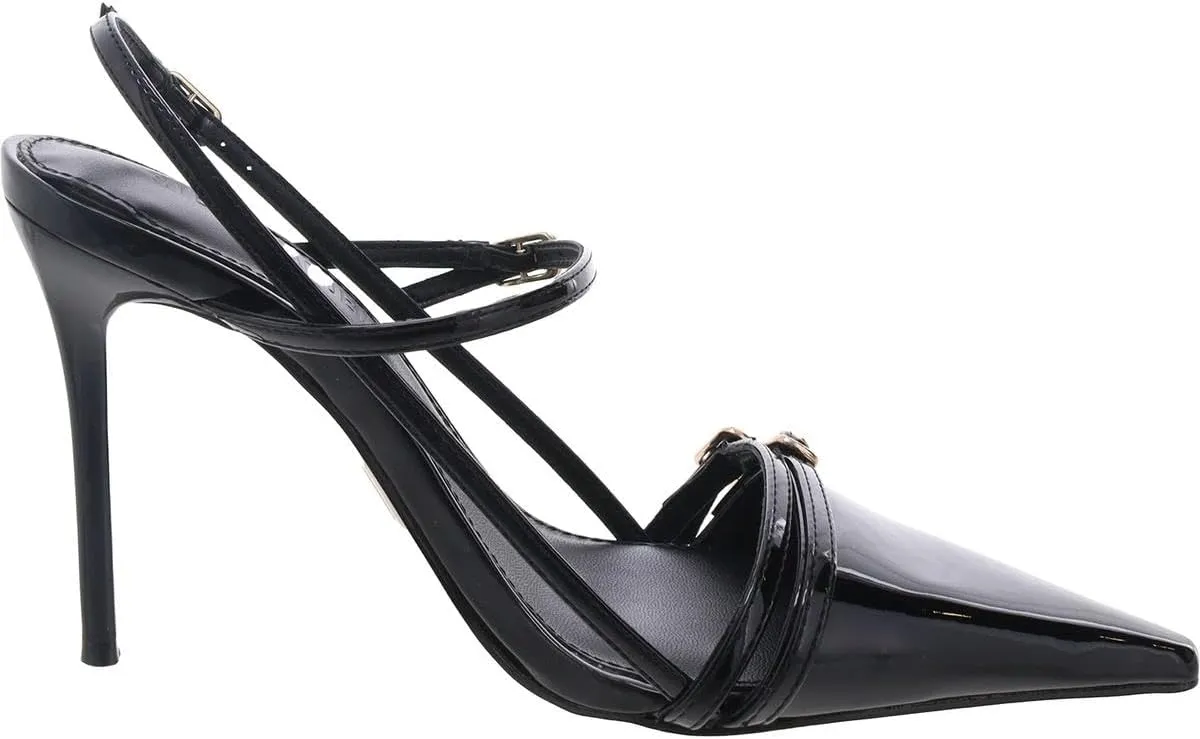 Steve Madden Womens Deagan Buckle Patent Leather Slingback Heels