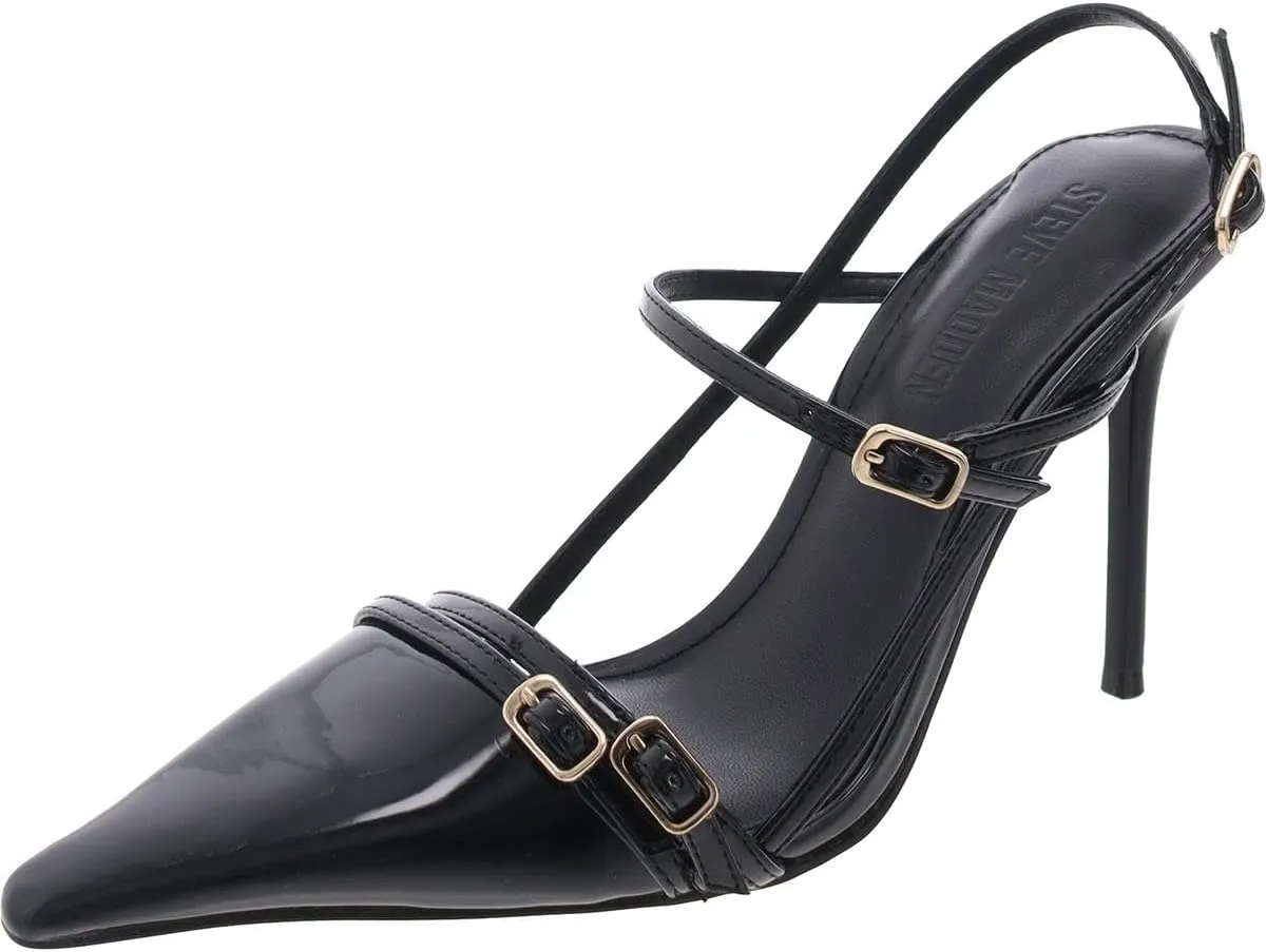 Steve Madden Womens Deagan Buckle Patent Leather Slingback Heels