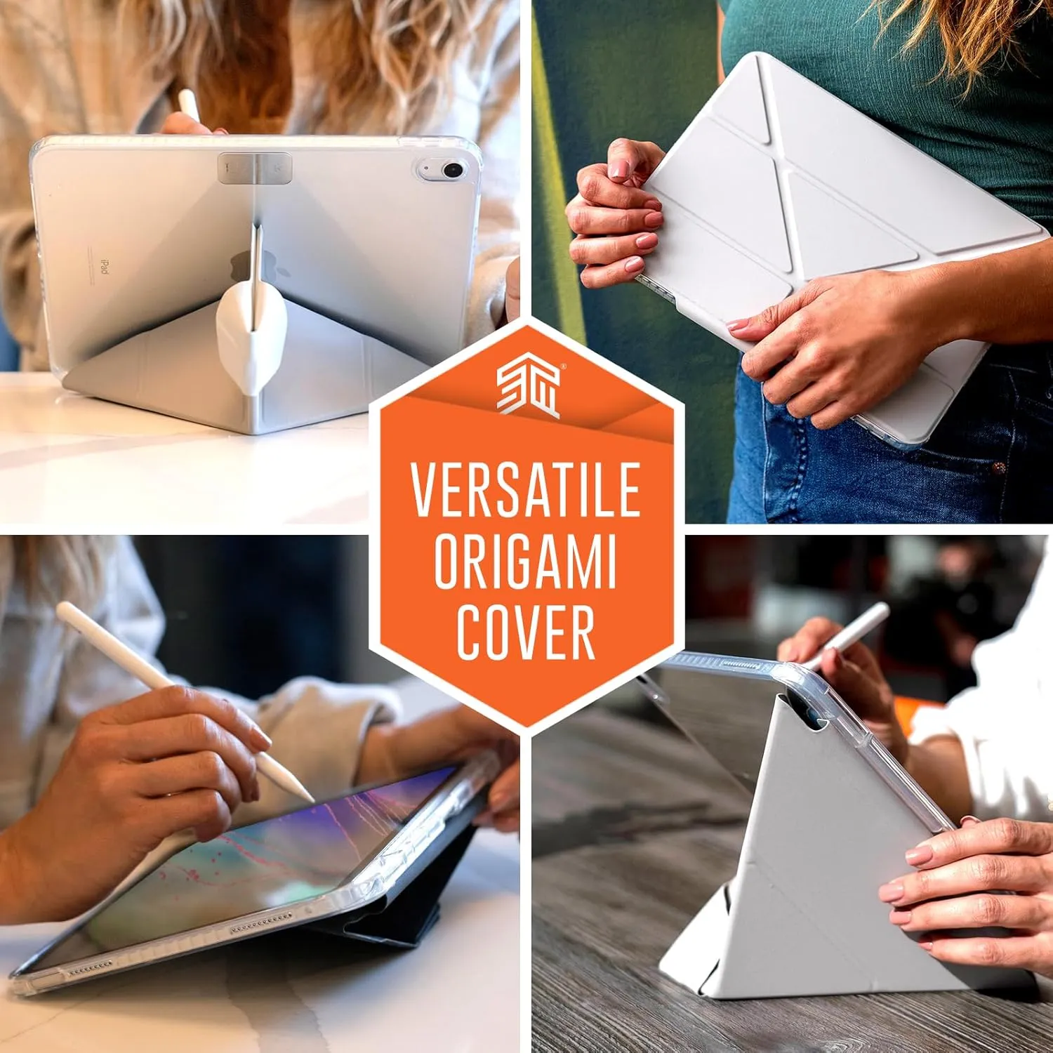 STM Goods OPP iPad (A16 2025/10th Gen) Protective Case with Innovative Origami Magnetic Cover, Slim, Integrated Apple Pencil Holder - Perfect for Travel, Teens, Streamers and Professionals - Black