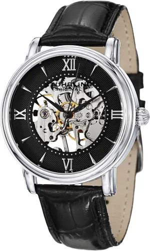 Stuhrling Original Men's 458G2.33151SET Classic Delphi Chamberlain Skeleton Black Dial Watch Set