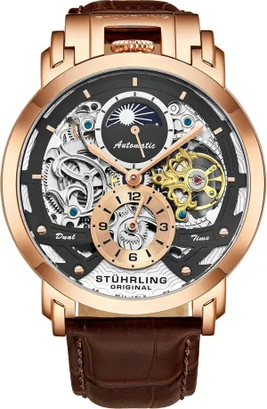 Stuhrling Orignal Mens Watch Automatic Watch Skeleton Watches for Men - Leather Luxury Dress Watch - Mechanical Watch Stainless Steel Case Self Winding Analog Watch for Men