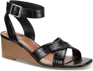 Style & Co. Womens Faux Leather Embossed Wedge Sandals Black 6 Medium (B,M)
