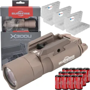 Sure Fire X300 Ultra (X300U-B) High Output 1000 Lumen LED Weapon Light (Tan) with 12 Extra 123A Batteries and 3 Battery Cases - Picatinny and Universal Rail Compatible
