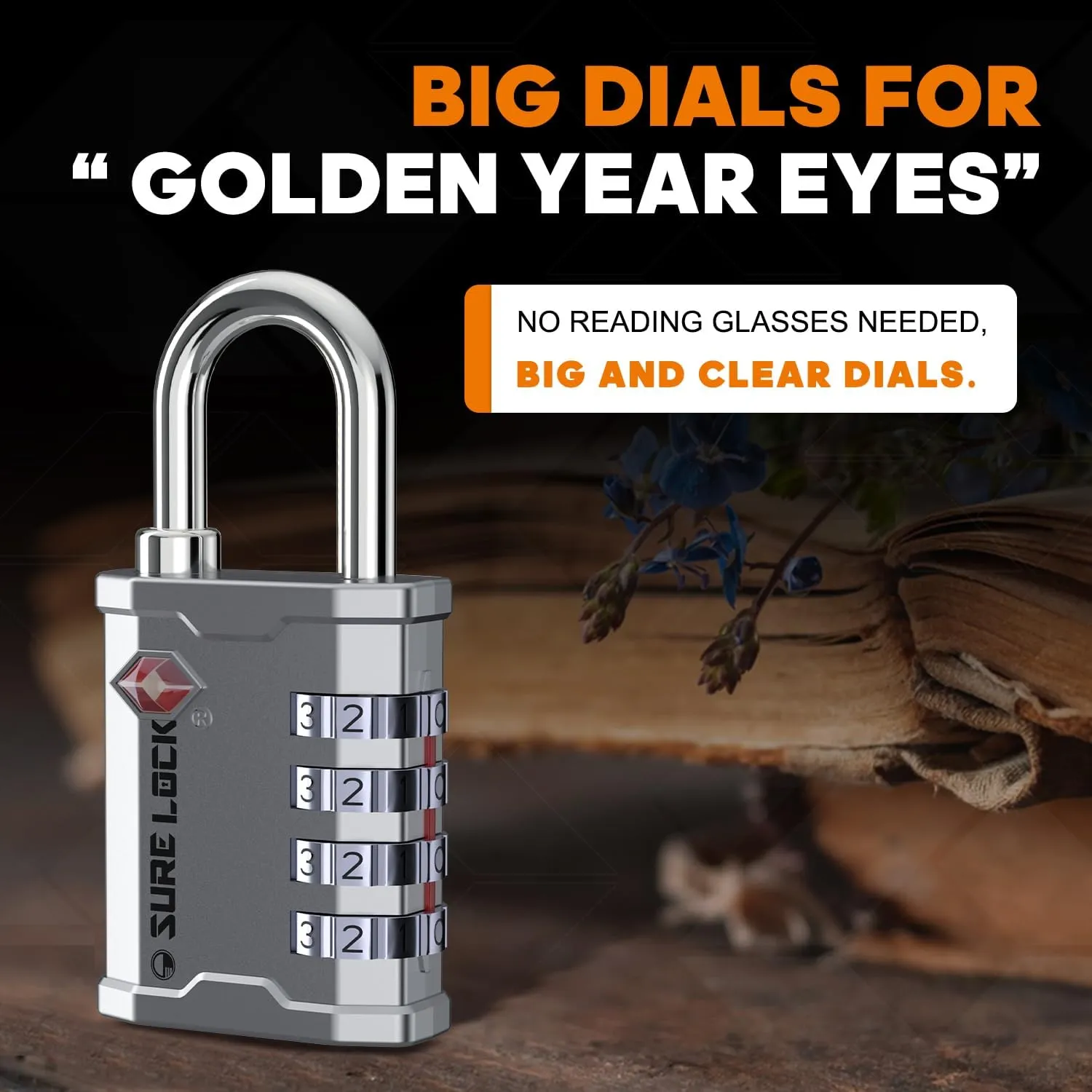 SURE LOCK TSA Accepted Combination Luggage Padlock for Gun Cases, Transporting Equipment Cases in Trade Show, Music and Medical Industries (1, Silver)
