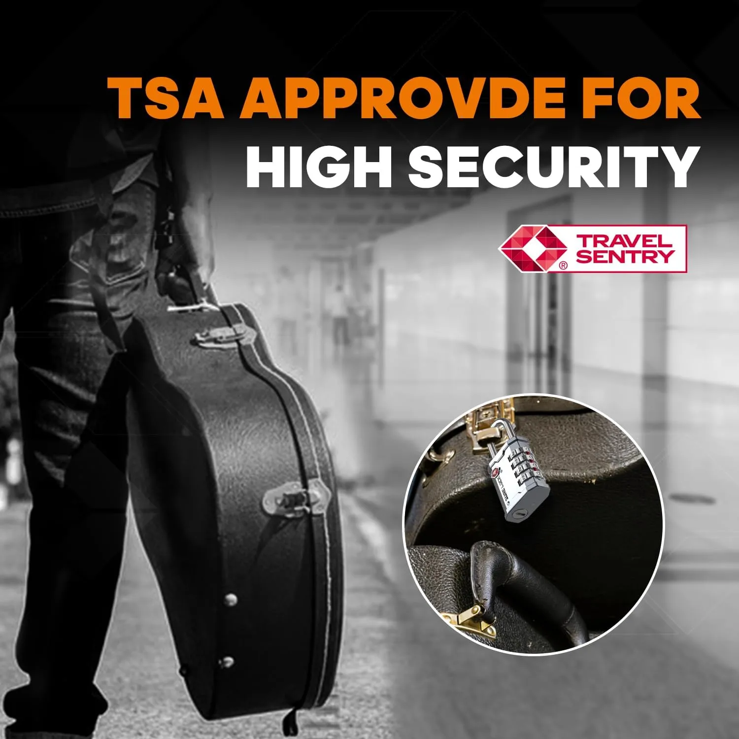 SURE LOCK TSA Accepted Combination Luggage Padlock for Gun Cases, Transporting Equipment Cases in Trade Show, Music and Medical Industries (1, Silver)