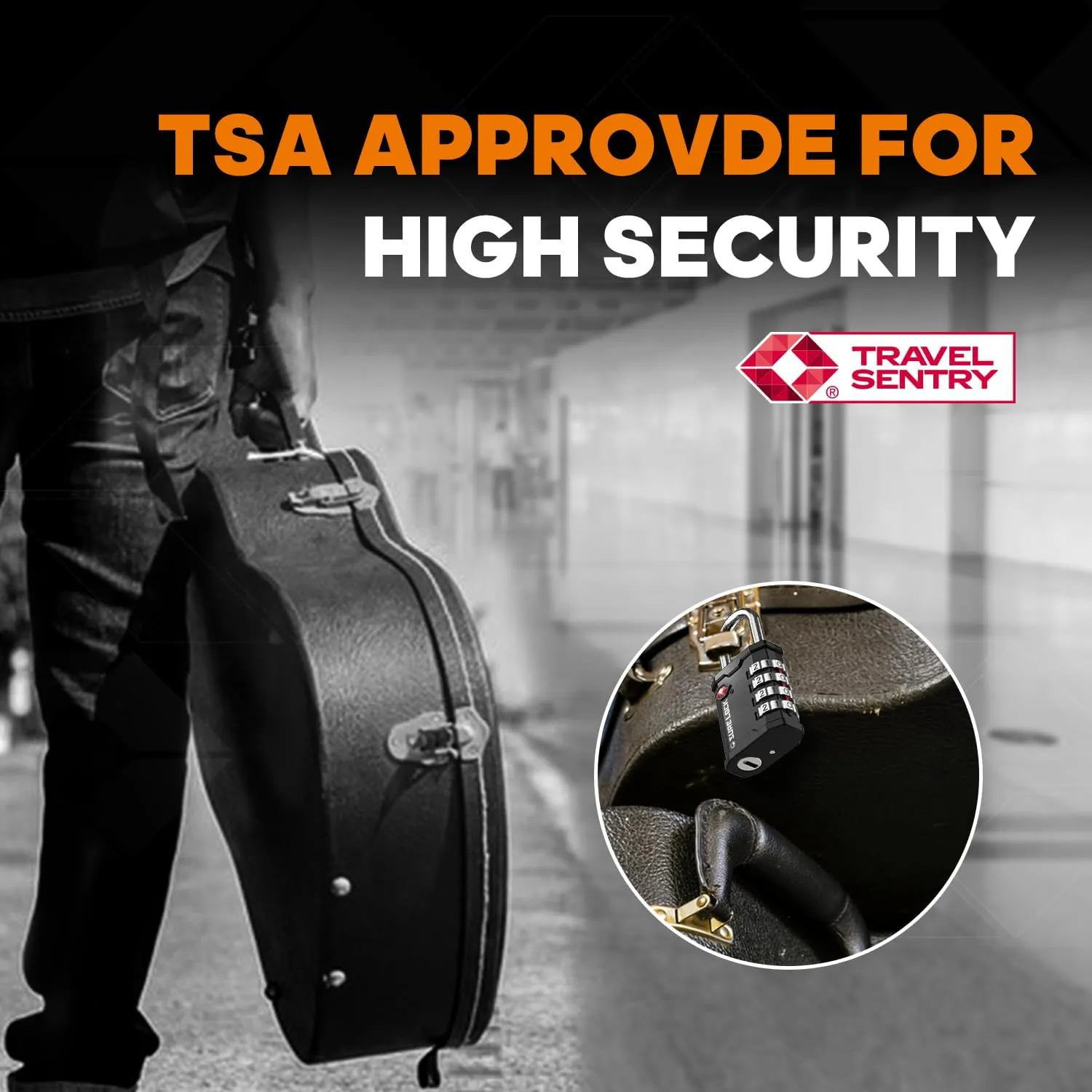 SURE LOCK TSA Accepted Heavy Duty Big Combination Luggage Padlock for Gun Cases, Transporting Equipment Cases in Trade Show, Music and Medical Industries (1, Black)