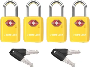 Sure Lock TSA Approved Luggage Locks Mini Size Lock with Keys for Travel, Zinc Alloy Body with Steel Shackle, Key Alike, Key Alike in The Same Package