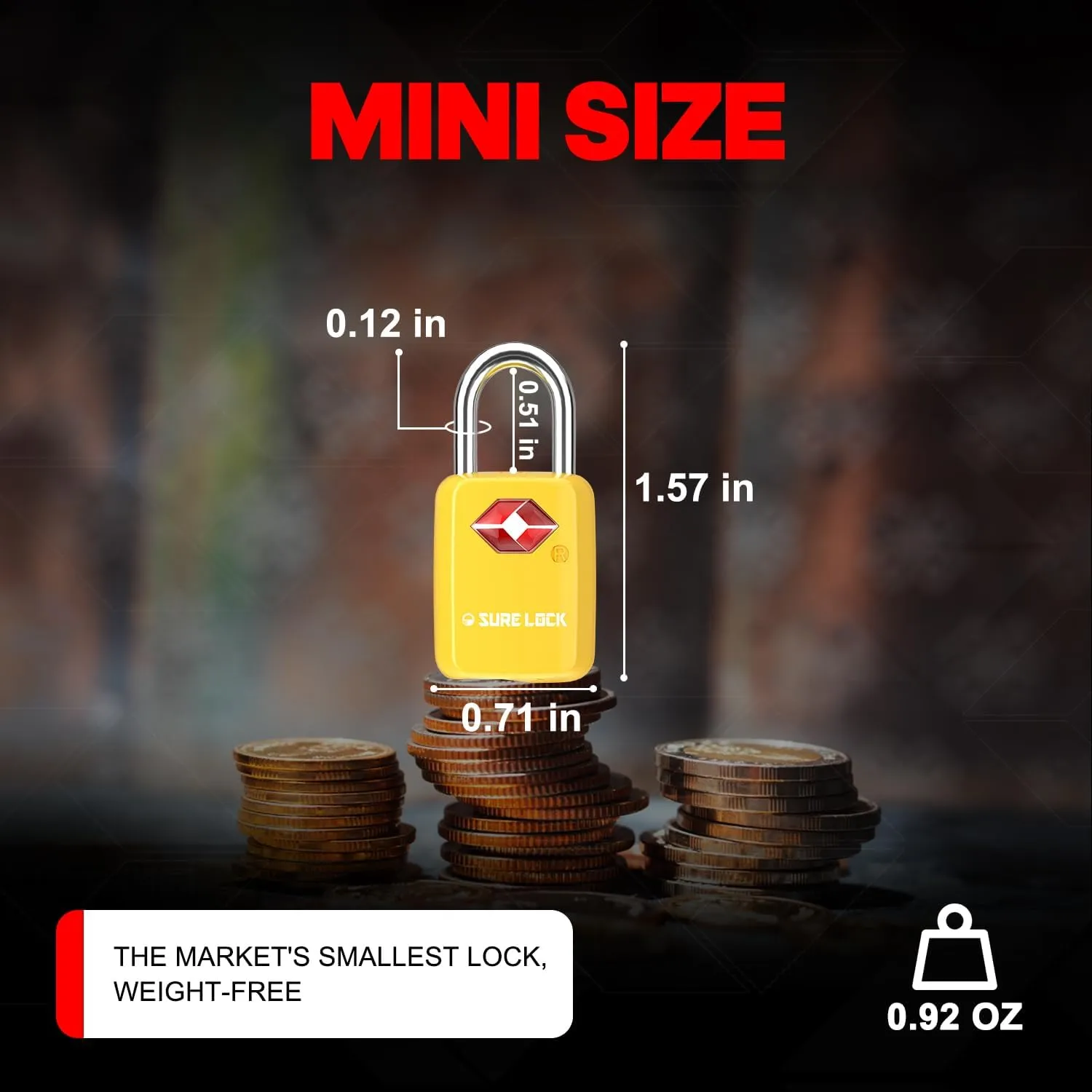 Sure Lock TSA Approved Luggage Locks Mini Size Lock with Keys for Travel, Zinc Alloy Body with Steel Shackle, Key Alike, Key Alike in The Same Package