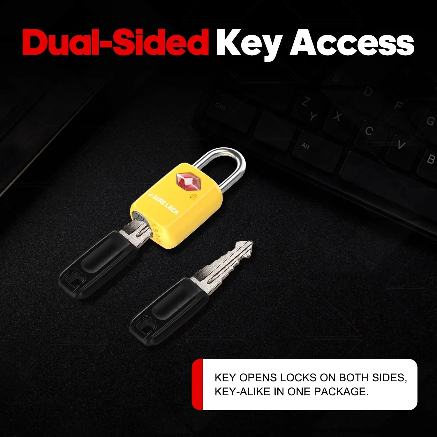 Sure Lock TSA Approved Luggage Locks Mini Size Lock with Keys for Travel, Zinc Alloy Body with Steel Shackle, Key Alike, Key Alike in The Same Package