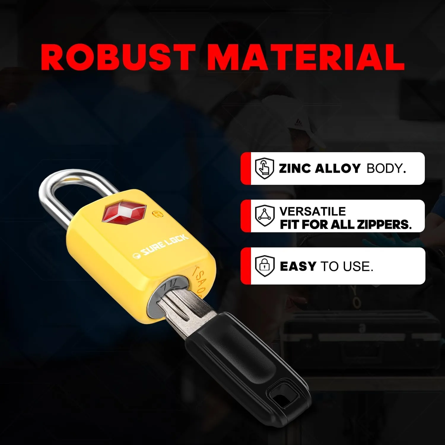 Sure Lock TSA Approved Luggage Locks Mini Size Lock with Keys for Travel, Zinc Alloy Body with Steel Shackle, Key Alike, Key Alike in The Same Package