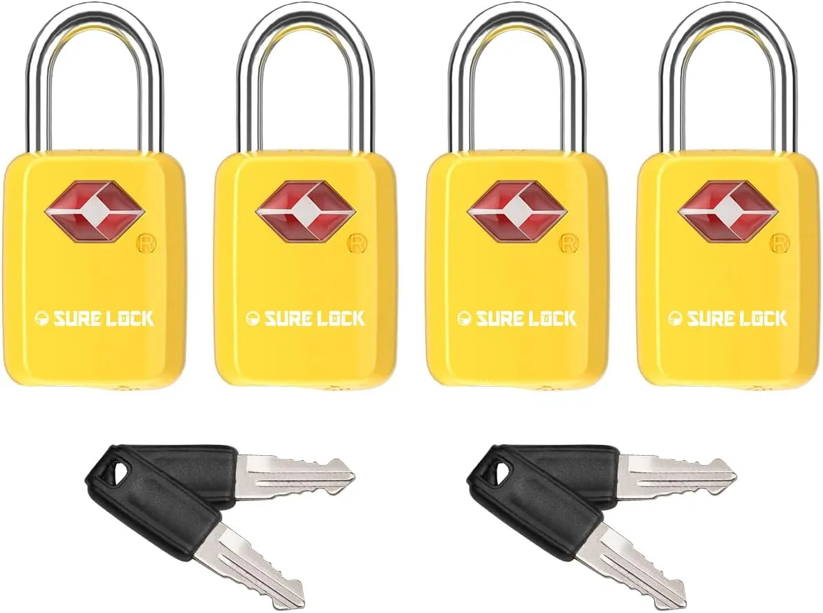 Sure Lock TSA Approved Luggage Locks Mini Size Lock with Keys for Travel, Zinc Alloy Body with Steel Shackle, Key Alike, Key Alike in The Same Package