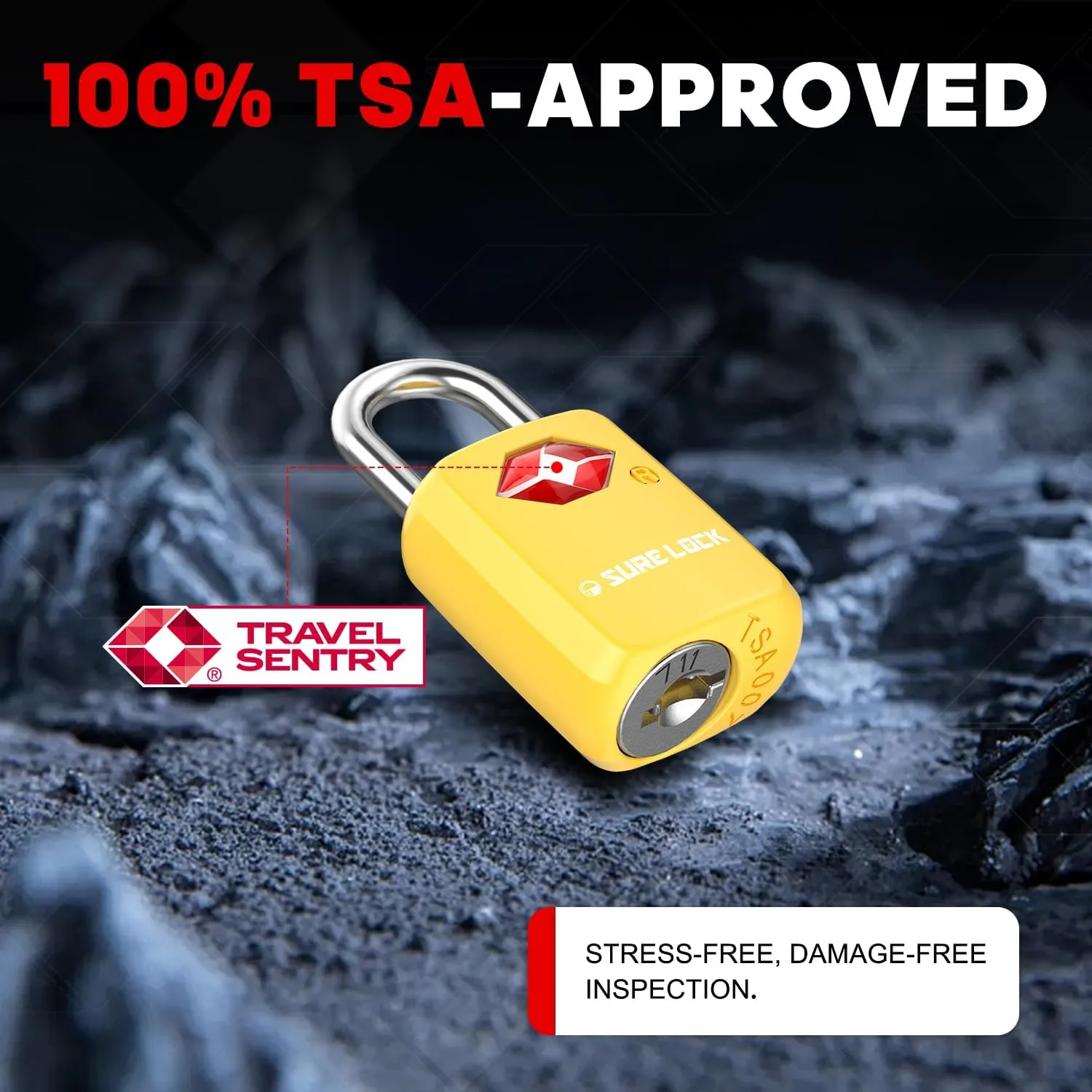 Sure Lock TSA Approved Luggage Locks Mini Size Lock with Keys for Travel, Zinc Alloy Body with Steel Shackle, Key Alike, Key Alike in The Same Package