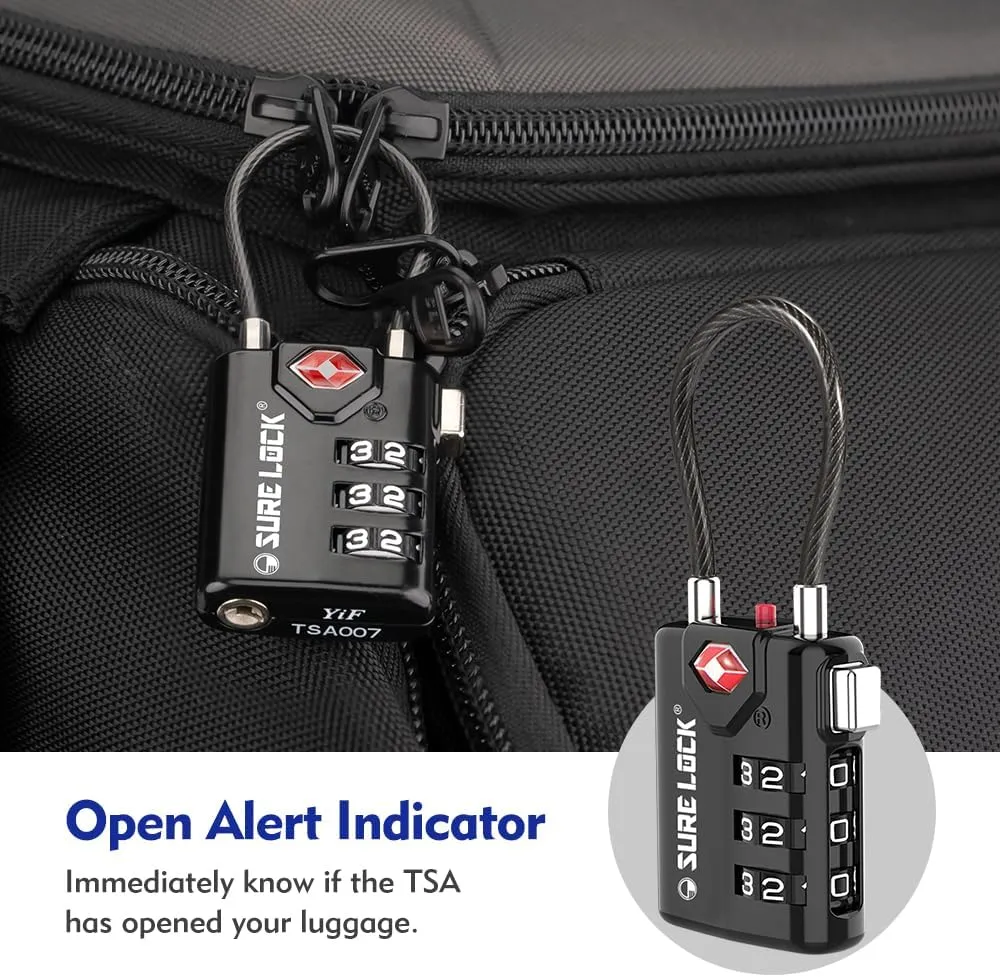 SURE LOCK TSA Compatible Travel Luggage Locks, Inspection Indicator, Easy Read Dials TSA Approved with Zinc Alloy Four Colour
