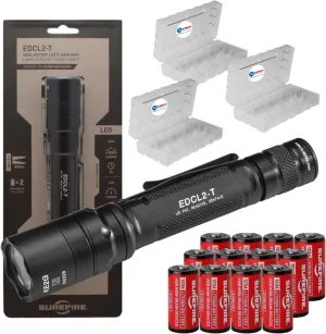 SureFire EDCL2-T 1200 Lumen Tactical EDC Flashlight Bundle with 12 Extra Surefire CR123 Batteries and 3 Lightjunction Battery Cases