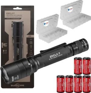 SureFire EDCL2-T 1200 Lumen Tactical EDC Flashlight Bundle with 6 Extra Surefire CR123 Batteries and 2 Lightjunction Battery Cases