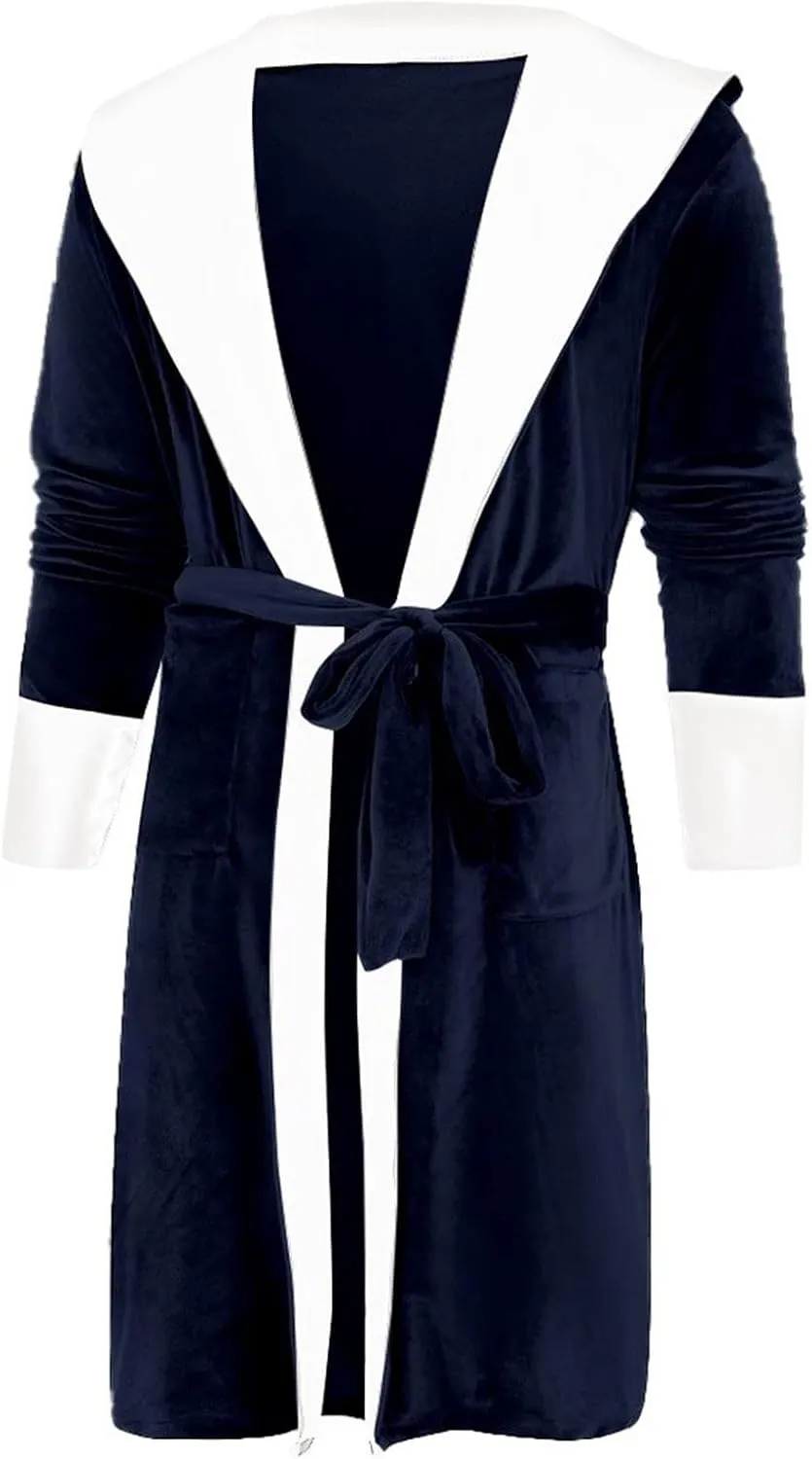 SUWBMHWE Mens Robe with Hood Long Soft Fluffy House Coat Lounge Robes Full Length Bathrobes men Plush Bathrobe Sleepwear