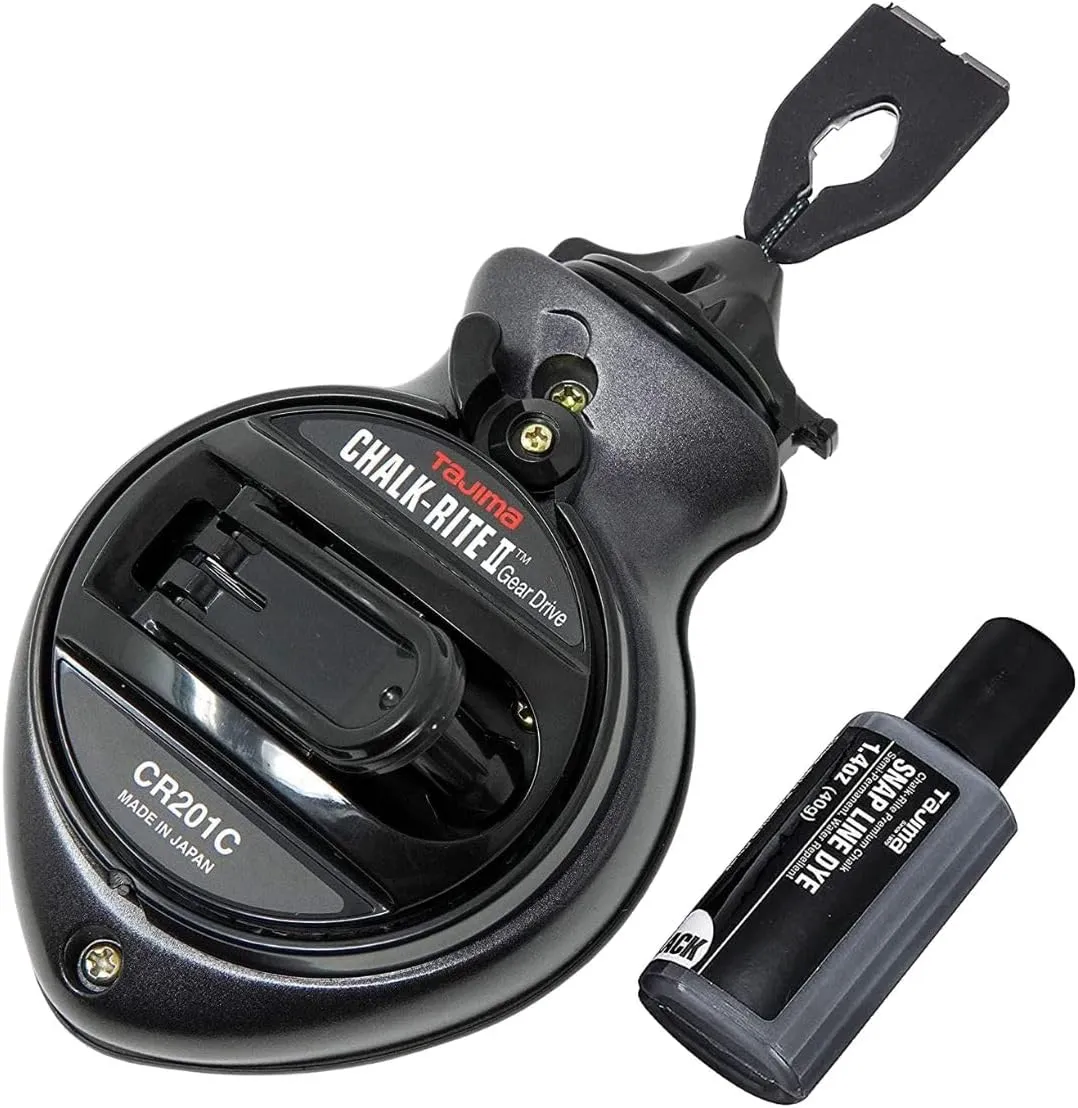 Tajima Chalk Line - Chalk-Rite II Chalk Box with Extra Bold 1mm Snap Line & Five Gear Quick Retrieval - CR201C-CPI
