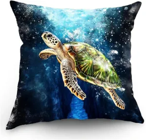 Throw Pillow Cover Sea Turtle Ocean Theme Green Turtle Near a deep Blue Trench Pattern Wildlife Decor Lumbar Pillow Case Cushion for Sofa Couch Bed Standard Queen Size 12x12in ABETGz