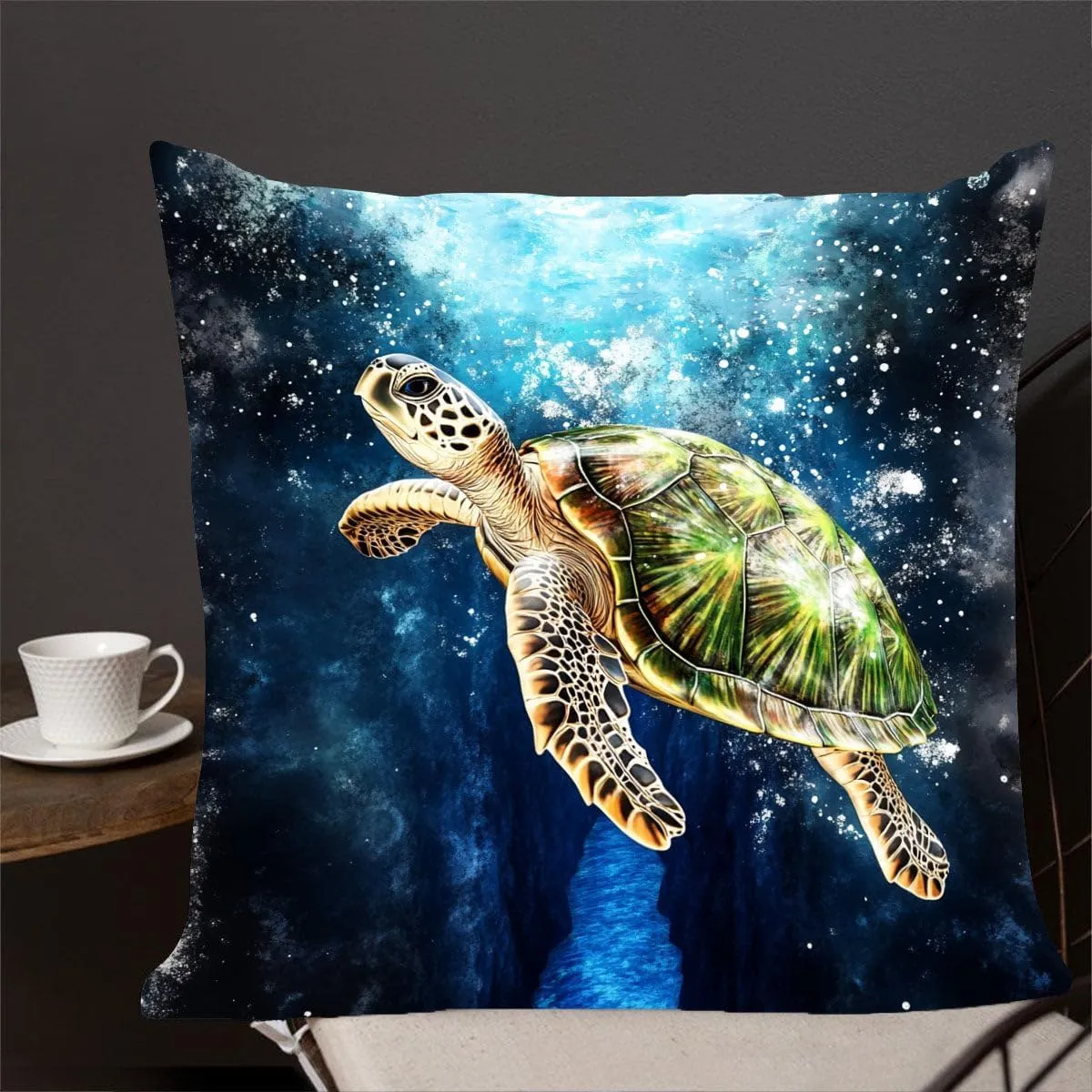 Throw Pillow Cover Sea Turtle Ocean Theme Green Turtle Near a deep Blue Trench Pattern Wildlife Decor Lumbar Pillow Case Cushion for Sofa Couch Bed Standard Queen Size 12x12in ABETGz