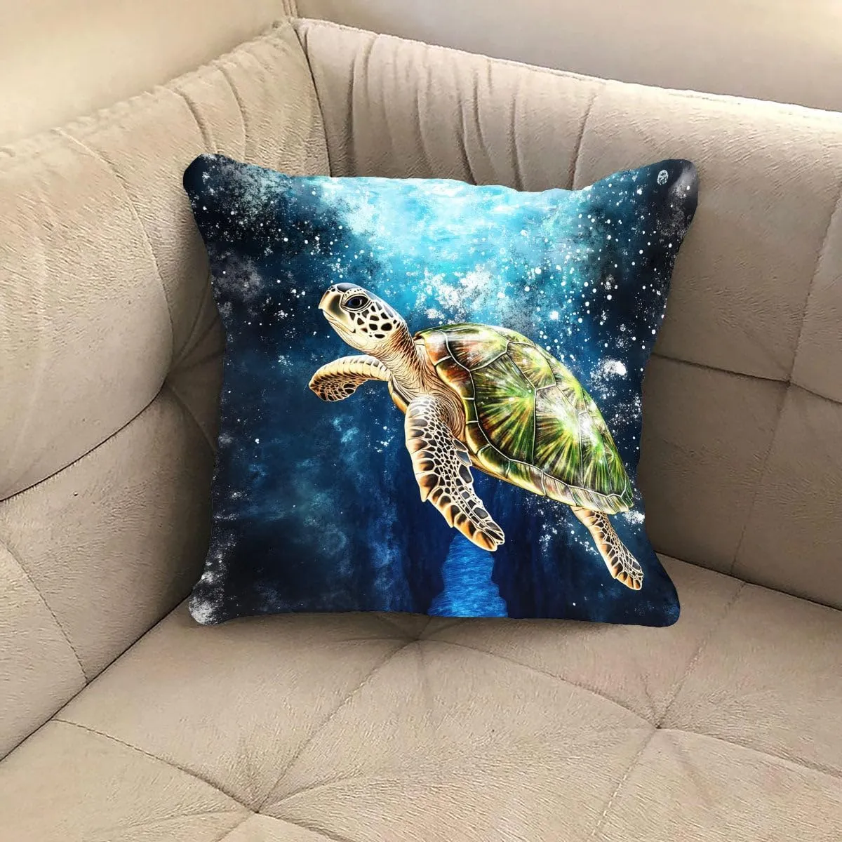Throw Pillow Cover Sea Turtle Ocean Theme Green Turtle Near a deep Blue Trench Pattern Wildlife Decor Lumbar Pillow Case Cushion for Sofa Couch Bed Standard Queen Size 12x12in ABETGz
