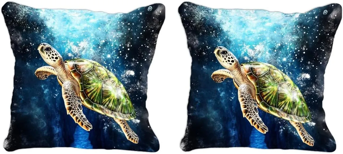 Throw Pillow Cover Sea Turtle Ocean Theme Green Turtle Near a deep Blue Trench Pattern Wildlife Decor Lumbar Pillow Case Cushion for Sofa Couch Bed Standard Queen Size 12x12in ABETGz