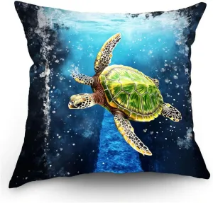 Throw Pillow Cover Sea Turtle Ocean Theme Green Turtle Near a deep Blue Trench Pattern Wildlife Decor Lumbar Pillow Case Cushion for Sofa Couch Bed Standard Queen Size 12x12in QFMmAH